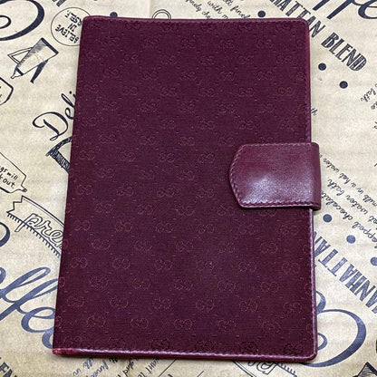 GUCCI Notebook Cover Vintage GG Canvas Business Planner Bordeaux Leather