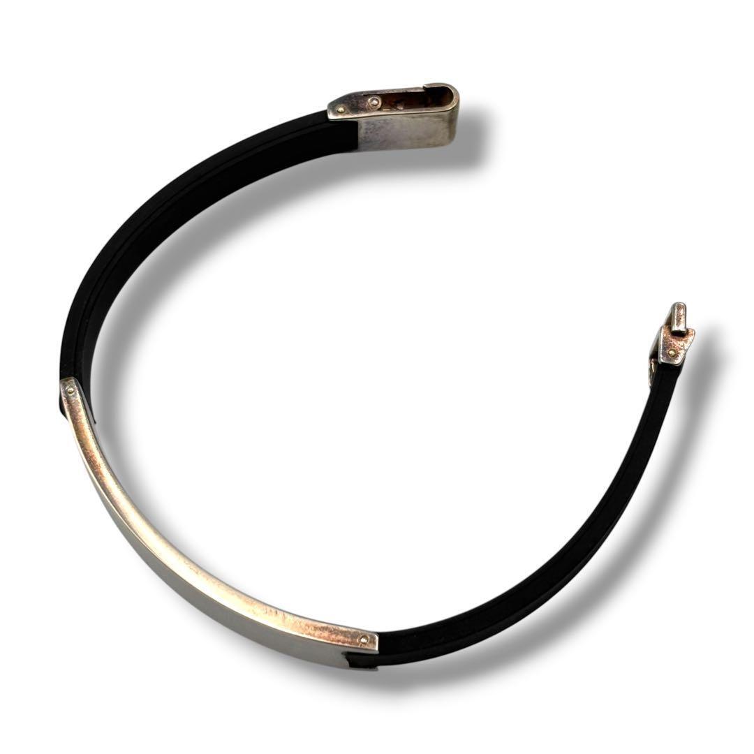 Gucci Rubber Sterling Silver 925 Plate ID Bracelet Bangle 18cm 7.1in
