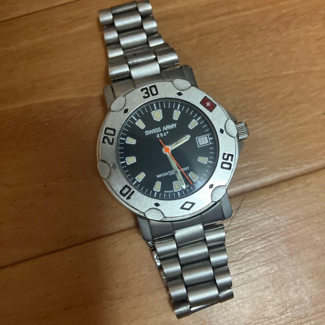 SWISS ARMY dhc+ Diver Watch Mens Quartz Black Dial 38mm Steel Bracelet 50m WR