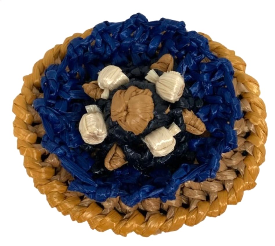 PRADA Flower Raffia Brooch Pin Blue Multicolor Woven Accessory Italy Excellent