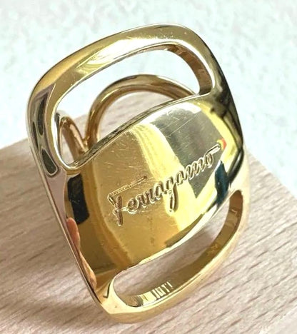 Salvatore Ferragamo Scarf Ring Gold Tone Vara Bow Cutout Women