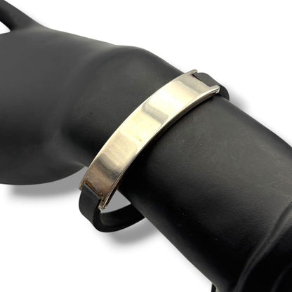 Gucci Rubber Sterling Silver 925 Plate ID Bracelet Bangle 18cm 7.1in