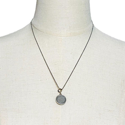 HERMES Silver Tone Metal Mother of Pearl Sellier Shell Pendant Top Charm