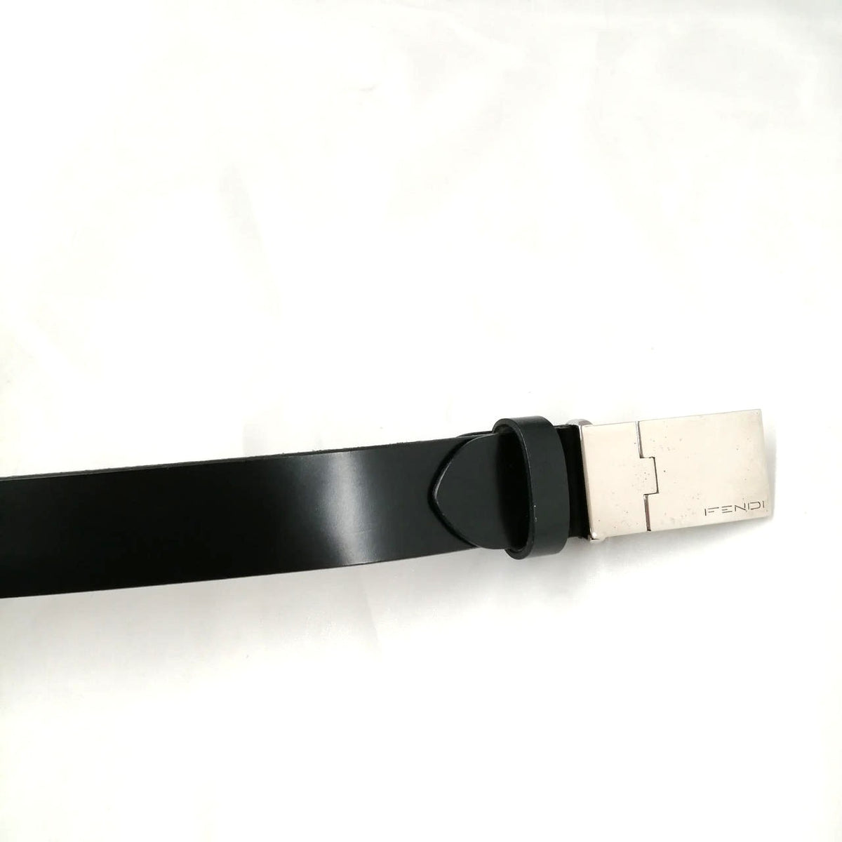 FENDI Zucca Logo Buckle Leather Belt Black Silver Hardware Mens 86cm 33.9in