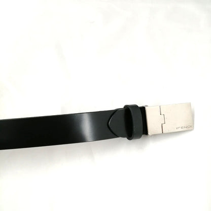 FENDI Zucca Logo Buckle Leather Belt Black Silver Hardware Mens 86cm 33.9in