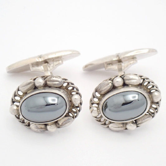 GEORG JENSEN Sterling Silver 925 Cufflinks Hematite Oval Design No.17 Denmark