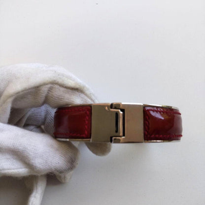 Gucci G Logo Bangle Bracelet Bordeaux Patent Leather Silver Tone Hardware 2.6in