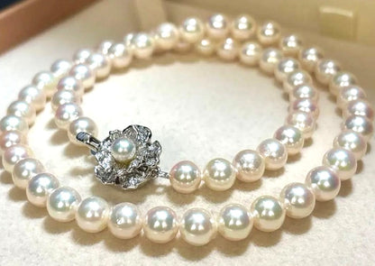 Akoya Pearl Necklace 6.0-6.5mm Cream Strong Luster Silver Clasp 42cm 16.5in