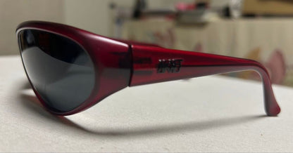 Arnette Raven Vintage Sunglasses Red Wine Oval Frame Gray Lens Mens Womens 90s