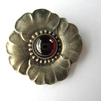 Georg Jensen Brooch #189 Art Nouveau Sterling Silver Garnet Cabochon Denmark VTG