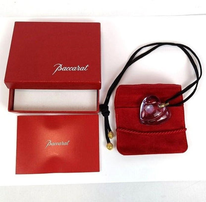Baccarat Crystal Heart Pendant Necklace Blue Gold Tone Cord Lady's Box Pouch