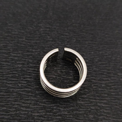 Gucci Silver 925 4 Band Stripe Cutout Ring Size 50 US 5.5