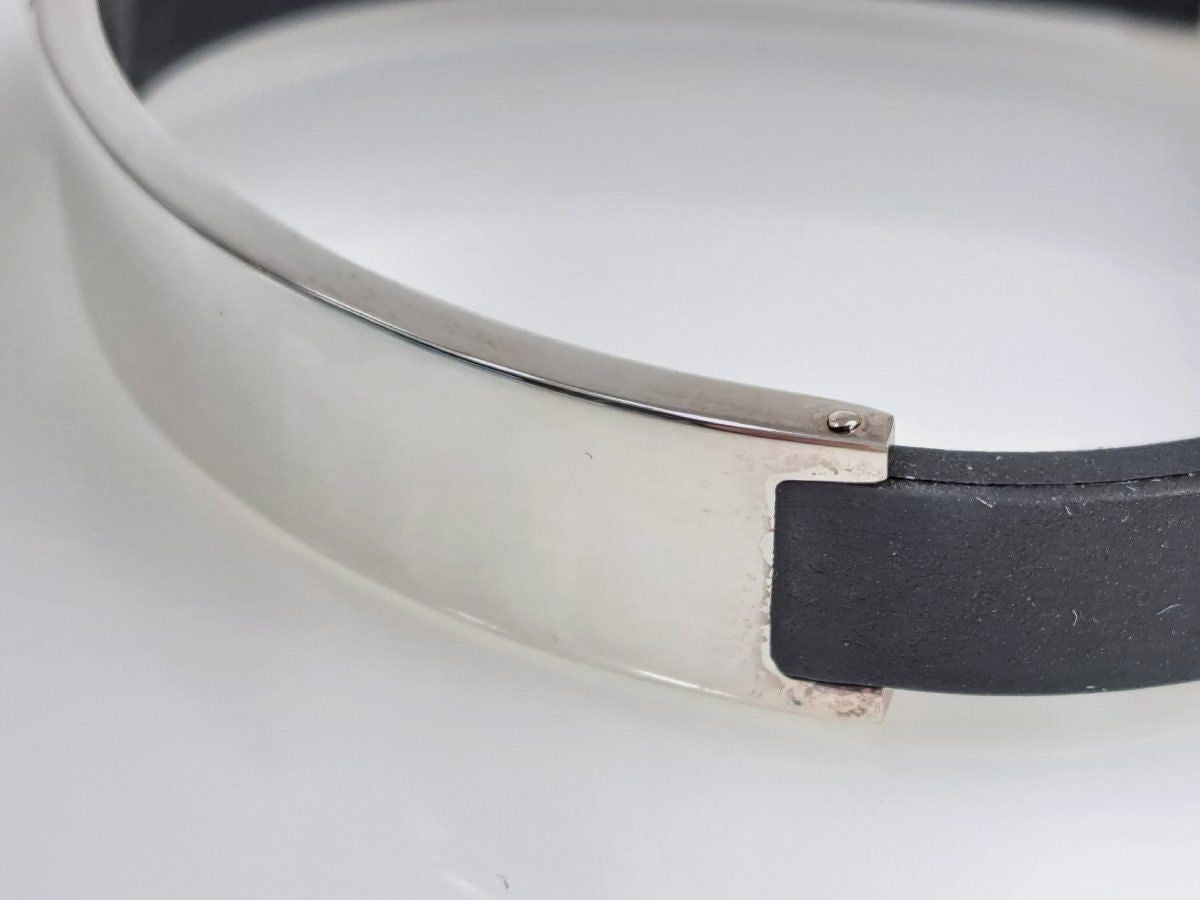 GUCCI Plate Rubber Bracelet Bangle Silver 925 Black 7.5in Authentic Unisex