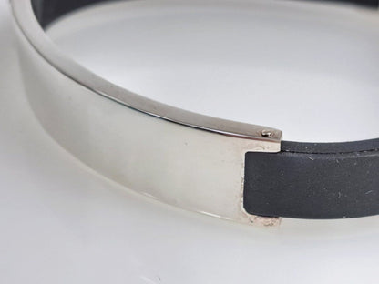 GUCCI Plate Rubber Bracelet Bangle Silver 925 Black 7.5in Authentic Unisex