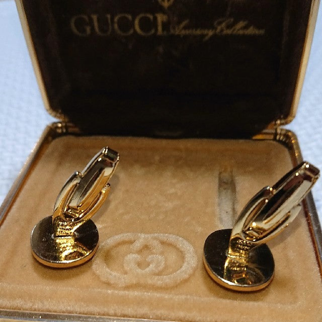 GUCCI Vintage Old Gucci GG Logo Cufflinks Red Enamel Gold Tone Authentic Italy
