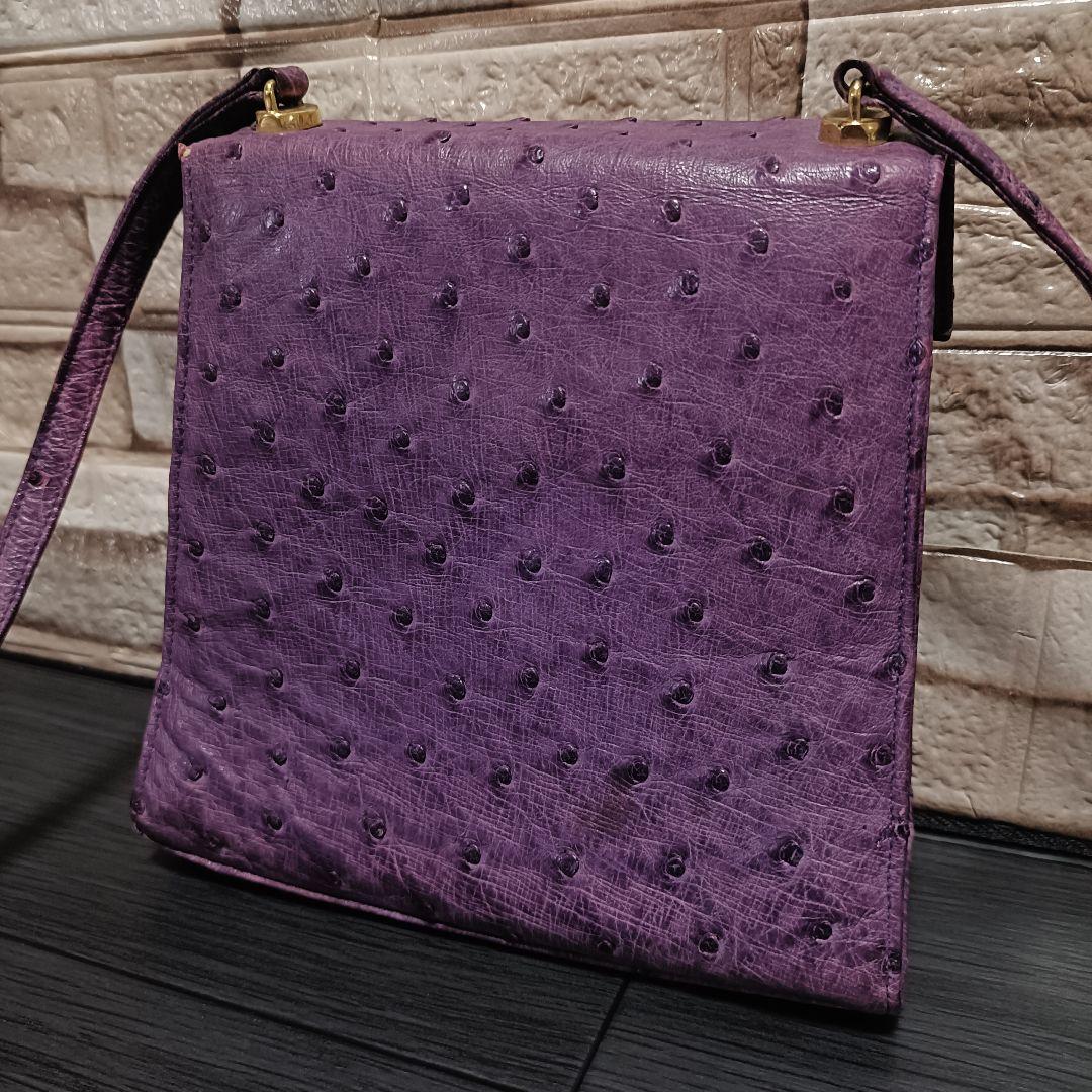 Vintage ENRIQUE LOEWE KNAPPE Purple Ostrich Leather Shoulder Bag Gold Hardware