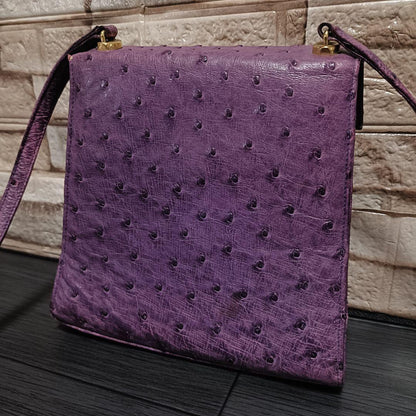 Vintage ENRIQUE LOEWE KNAPPE Purple Ostrich Leather Shoulder Bag Gold Hardware