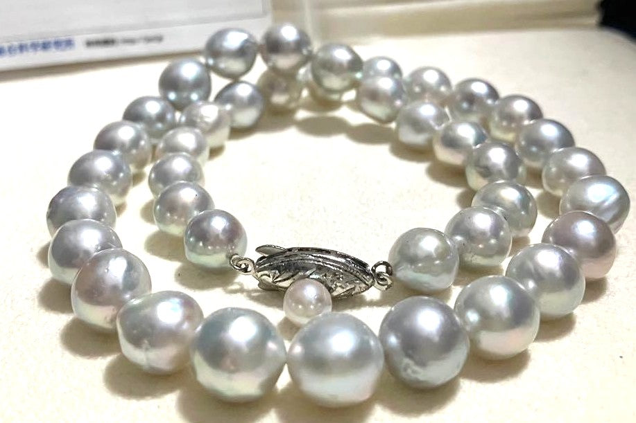 Akoya Pearl Necklace Blue Gray 9.0mm 37cm 14.6in Silver Clasp Certificate Japan