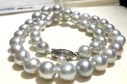 Akoya Pearl Necklace Blue Gray 9.0mm 37cm 14.6in Silver Clasp Certificate Japan