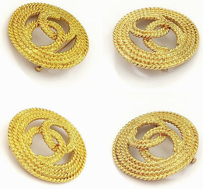 CHANEL CC Logo Circle Brooch Gold-Tone Chain Rope Pin Vintage 1993 48mm Auth