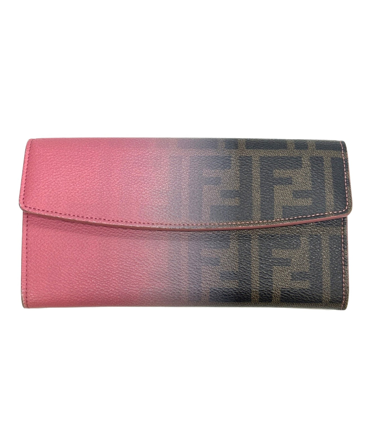 FENDI Zucca Long Wallet Trifold Pink Brown Gradient PVC Canvas Leather Women