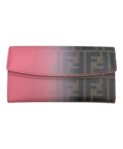 FENDI Zucca Long Wallet Trifold Pink Brown Gradient PVC Canvas Leather Women