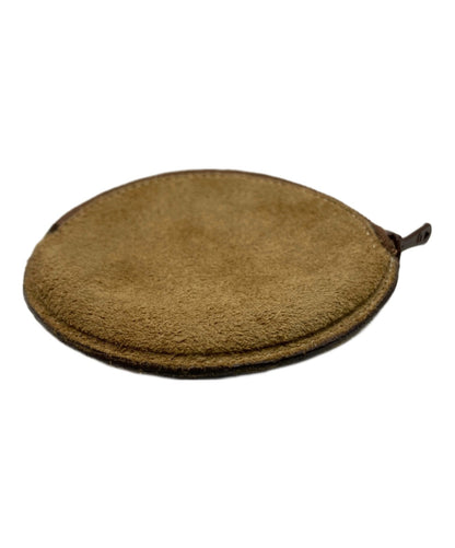 LOEWE Anagram Logo Round Coin Case Purse Brown Suede Leather Zip Vintage