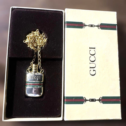 GUCCI Perfume Bottle Pendant Necklace Sherry Line Gold Silver Vintage Authentic