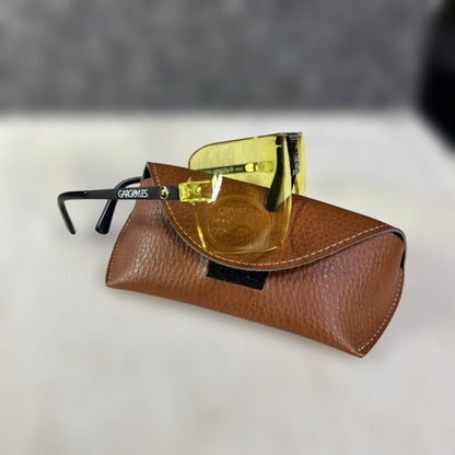 GARGOYLES Vintage Sunglasses Yellow Lens Black Frame 85mm USA with Case Mens