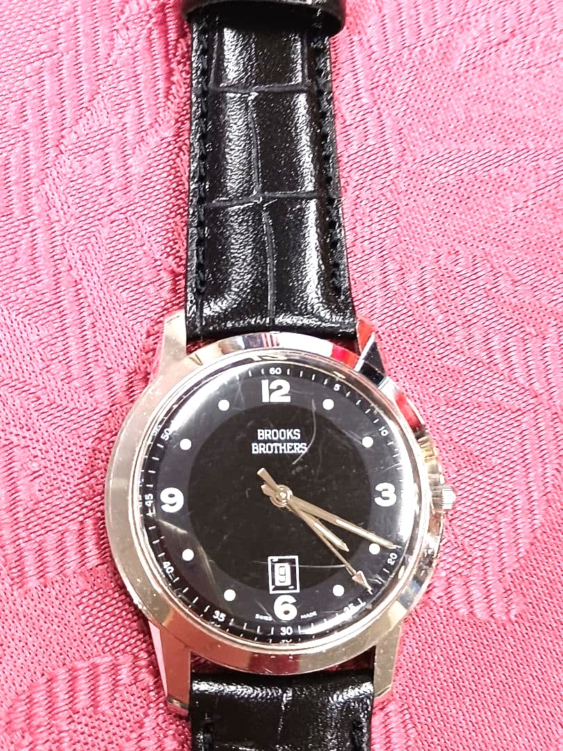 Brooks Brothers Swiss Made Vintage Men Wristwatch Black Dial Date Japan