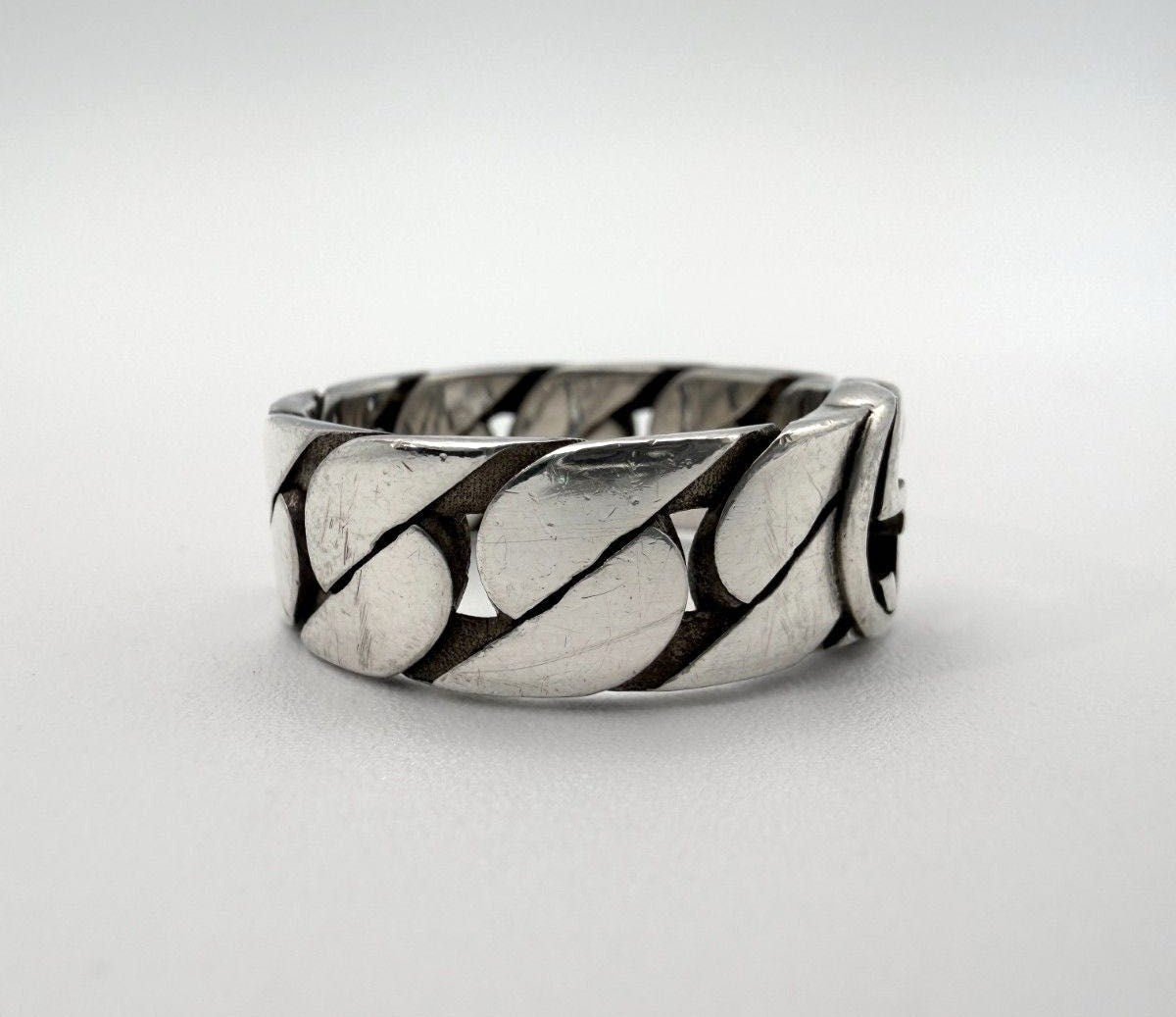 GUCCI Interlocking G Gourmette Chain Ring Silver 925 US 10 / EU 62 Auth Used