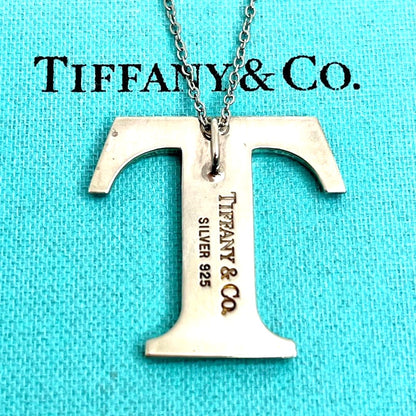 Tiffany & Co T Initial Letter Pendant Necklace Silver 925 Chain 20in Jewelry