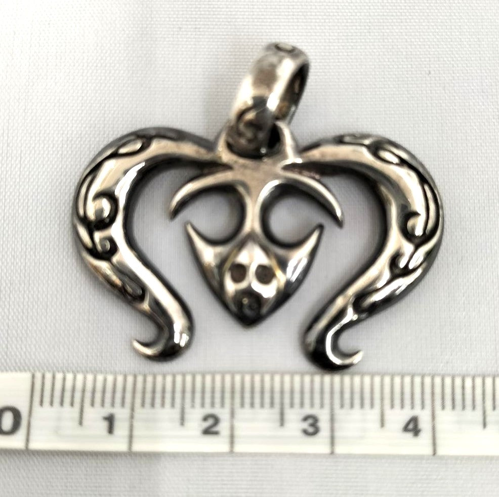 A&G 925 Sterling Silver Tribal Skull Heart Pendant Top Charm Width 4 cm 1.6"