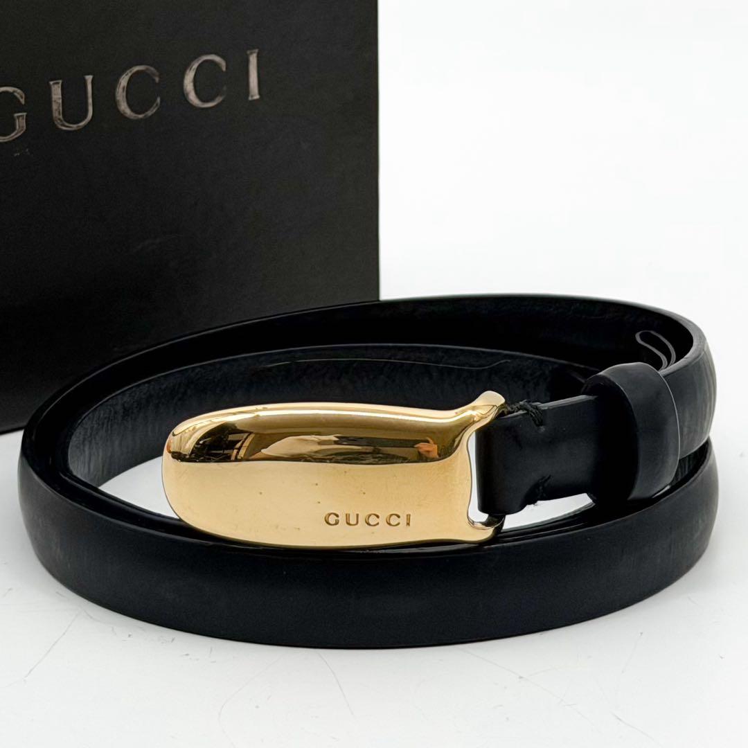 Vintage Gucci 96 AW Black Leather Gold Tone Buckle Belt 81cm 32in