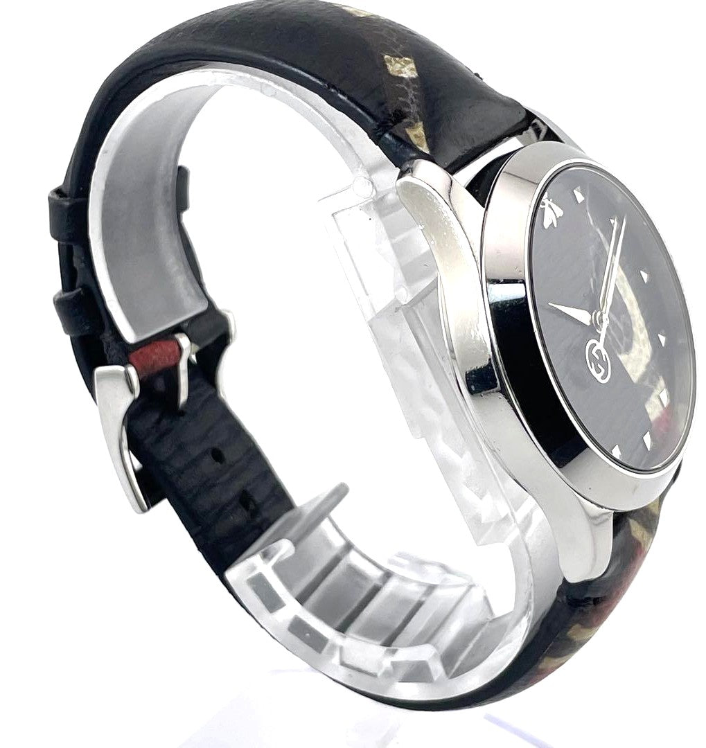 GUCCI G-Timeless Kingsnake Bee 38mm Black Dial Leather Band Watch 126.4 Japan