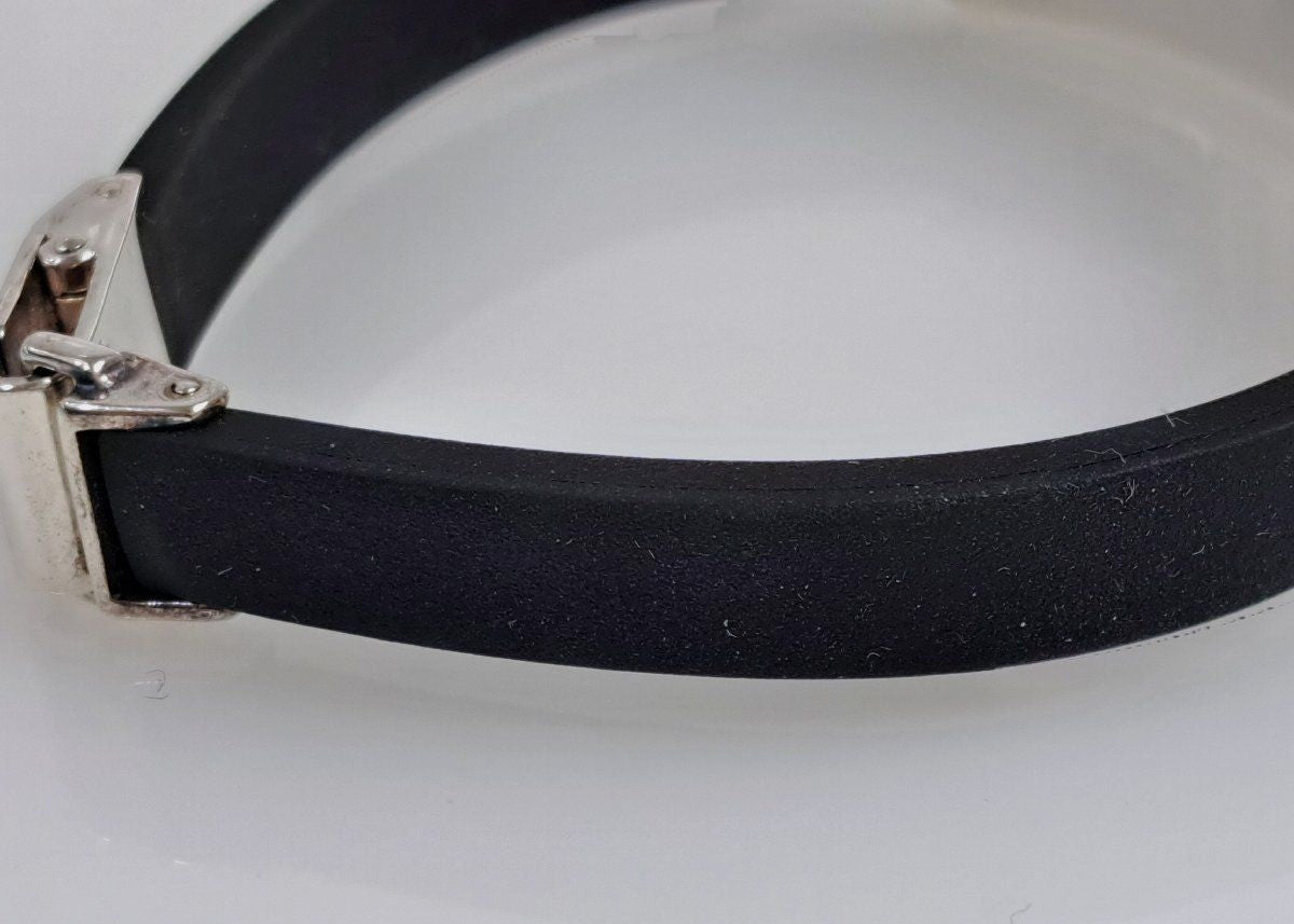 GUCCI Plate Rubber Bracelet Bangle Silver 925 Black 7.5in Authentic Unisex