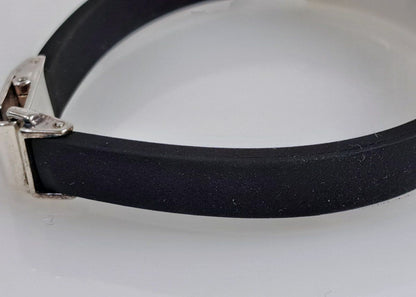 GUCCI Plate Rubber Bracelet Bangle Silver 925 Black 7.5in Authentic Unisex