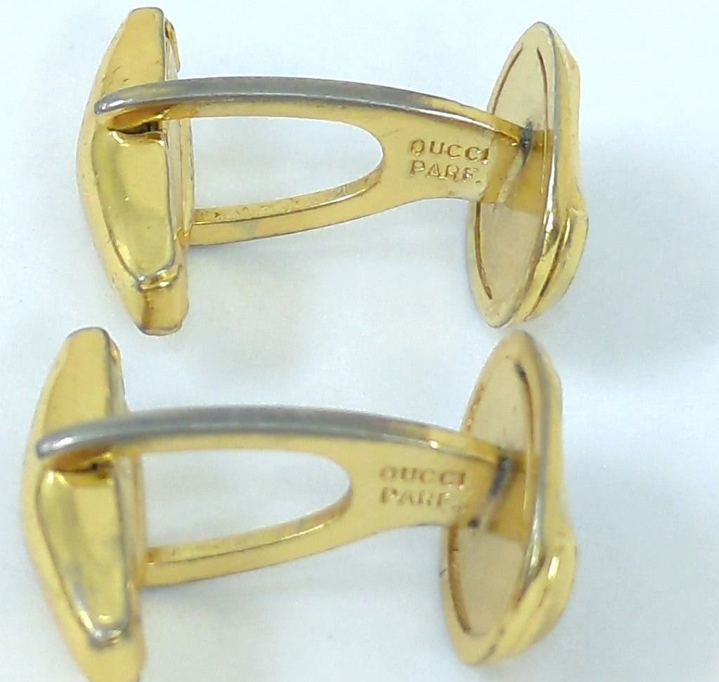 GUCCI Vintage Cufflinks Navy Blue Enamel Gold Tone Interlocking G Mens Italy