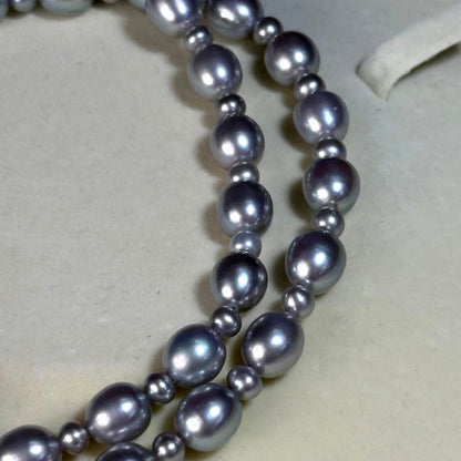 Akoya Pearl Long Necklace Blue Gray 8mm Flower Clasp Silver 25.6in Japan