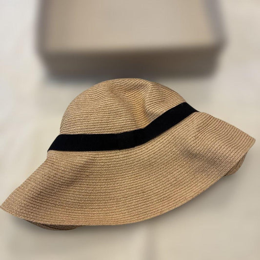 Mature Ha MBOX-401 Raffia Hat Natural Black Ribbon Wide Brim Size 57cm