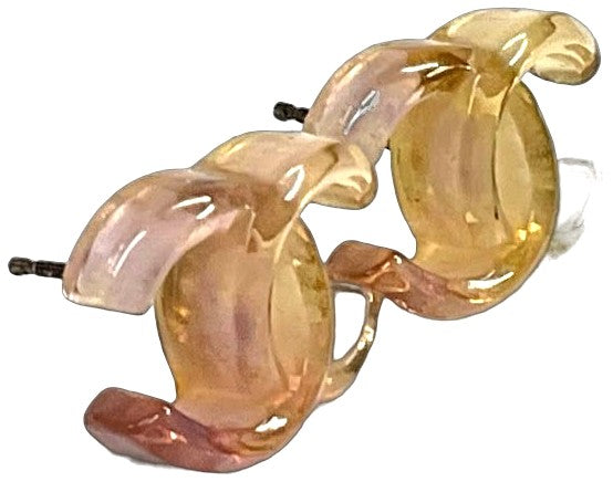 CHANEL CC Logo Earrings Stud Pink Purple Resin Plastic Gold HW Made in France