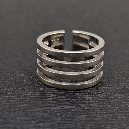Gucci Silver 925 4 Band Stripe Cutout Ring Size 50 US 5.5