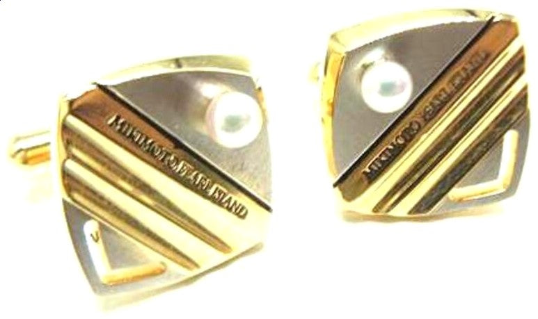 MIKIMOTO Pearl Cufflinks Gold Silver Tone Akoya Pearl 3mm Mens 0.6x0.6in Japan