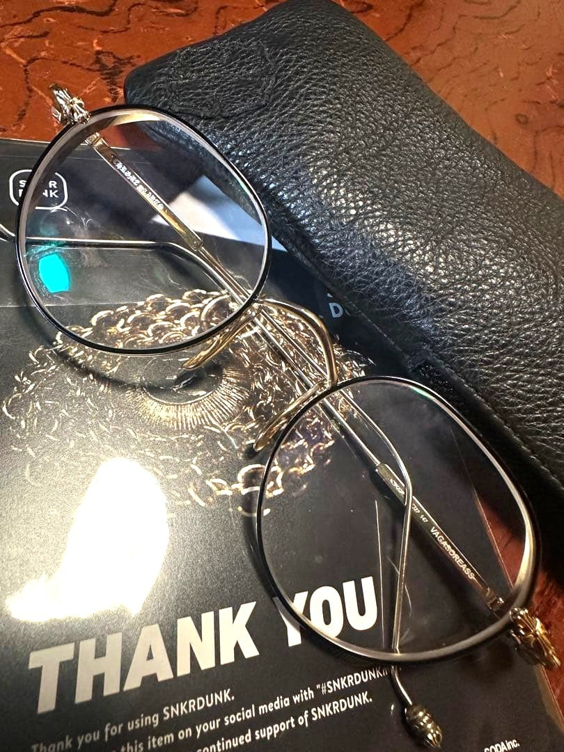 Chrome Hearts Vagabond Clear Glasses Gold Metal Round Frame Authentic Japan Used