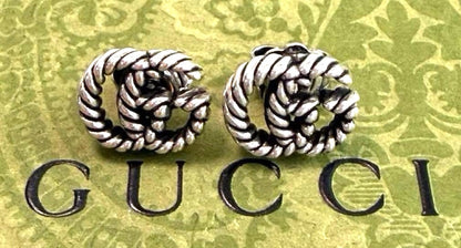 Gucci GG Marmont Double G Twist Stud Earrings Silver 925 Authentic Japan Used