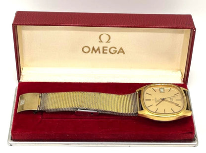 Omega De Ville Quartz 192.0034 Cal.1342 Gold Dial Date Mens Watch Swiss 34mm