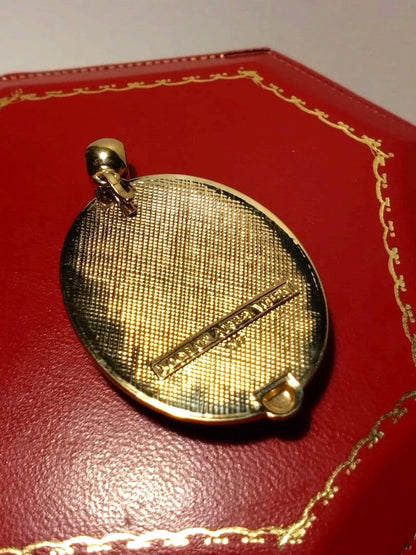 MICHAELA FREY WIEN Vintage Enamel Pendant Top Gold Tone Oval 4.2cm Austria