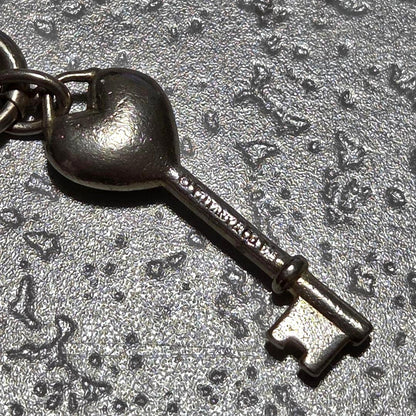 Tiffany & Co Key Charm Pendant Top Silver 925 Green Heart Enamel Sterling 3.5cm
