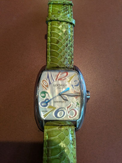 Locman History REF.486N Analog Quartz Watch Multi Color Numbers Leather Belt