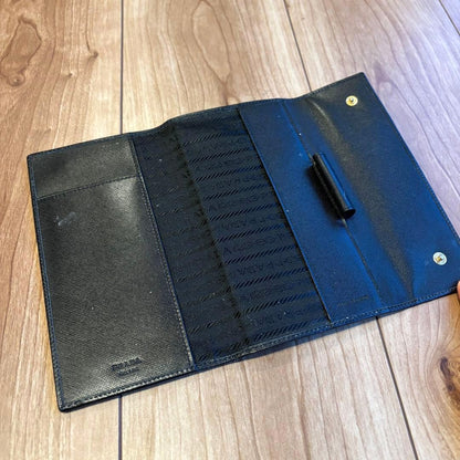 PRADA Saffiano Leather Notebook Cover Planner Case Black Gold HW 10.5x18cm
